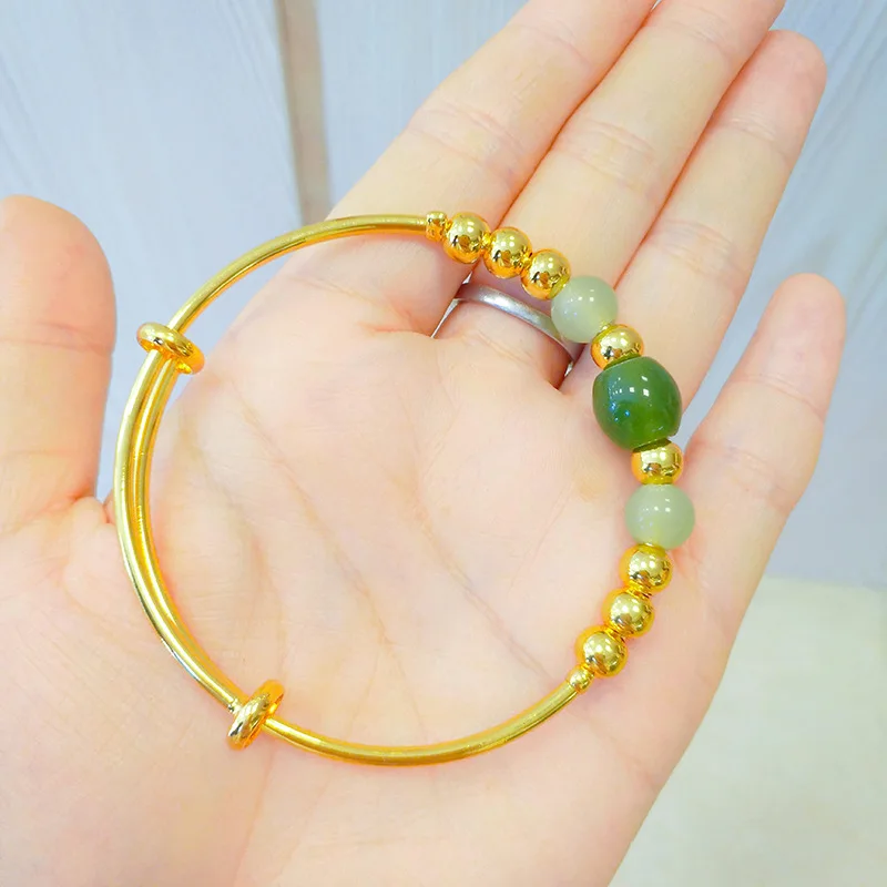 Boutique light luxury AU999 gold agate bracelet 24K real gold bracelet natural bracelet five beads push-pull adjustable bracelet