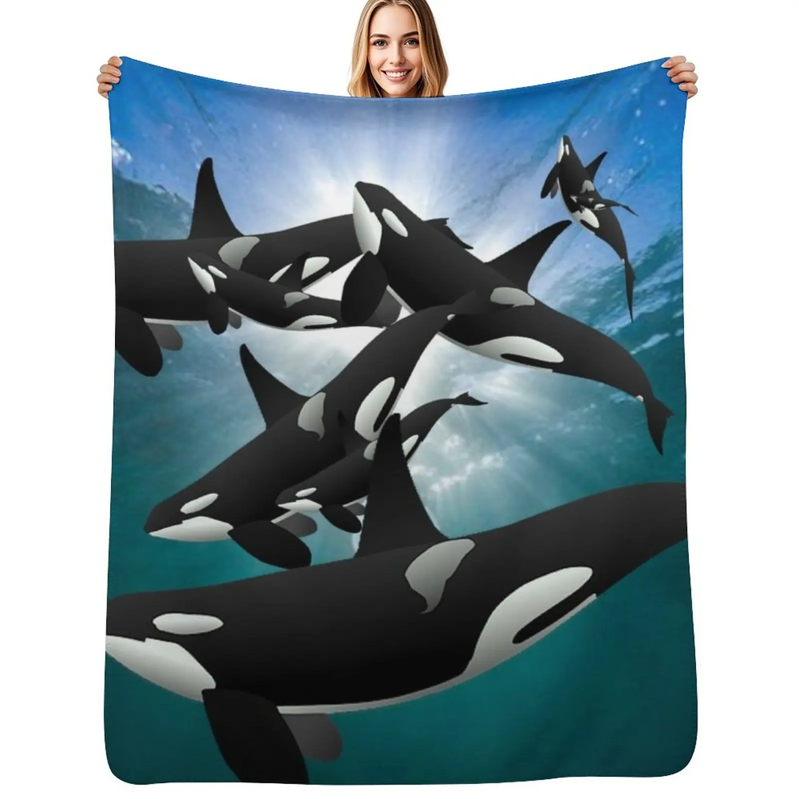 Ocean Orcas, Killer Whales and Calves Throw Blanket Versatile Cozy Throw Blanket for All Occasions