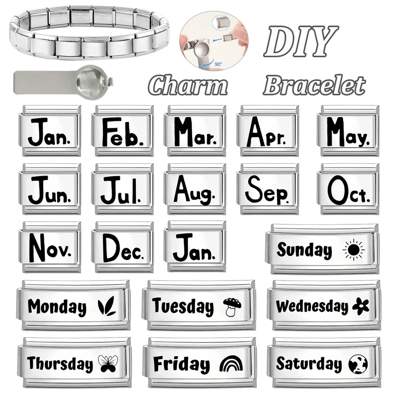 الموضة 12 شهر مارس أبريل يوليو مايو فراشة القلب الإيطالية سحر الروابط صالح 9 مللي متر الفولاذ المقاوم للصدأ سوار مجوهرات DIY بها بنفسك صنع #5