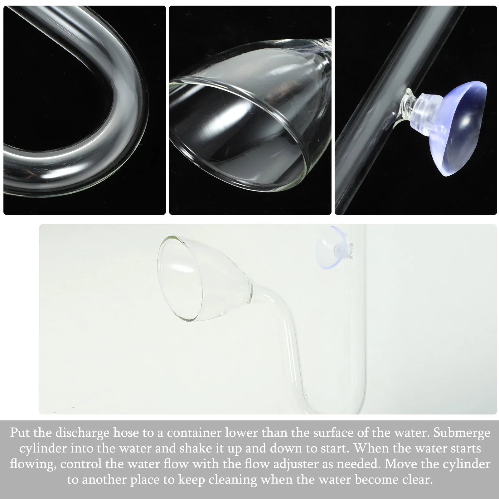 

Bell Mouth Glass Aquarium Water Siphon Pump Pipe Adjustable Flow Control Fish Tank Gravel Cleaner Aeration Filter