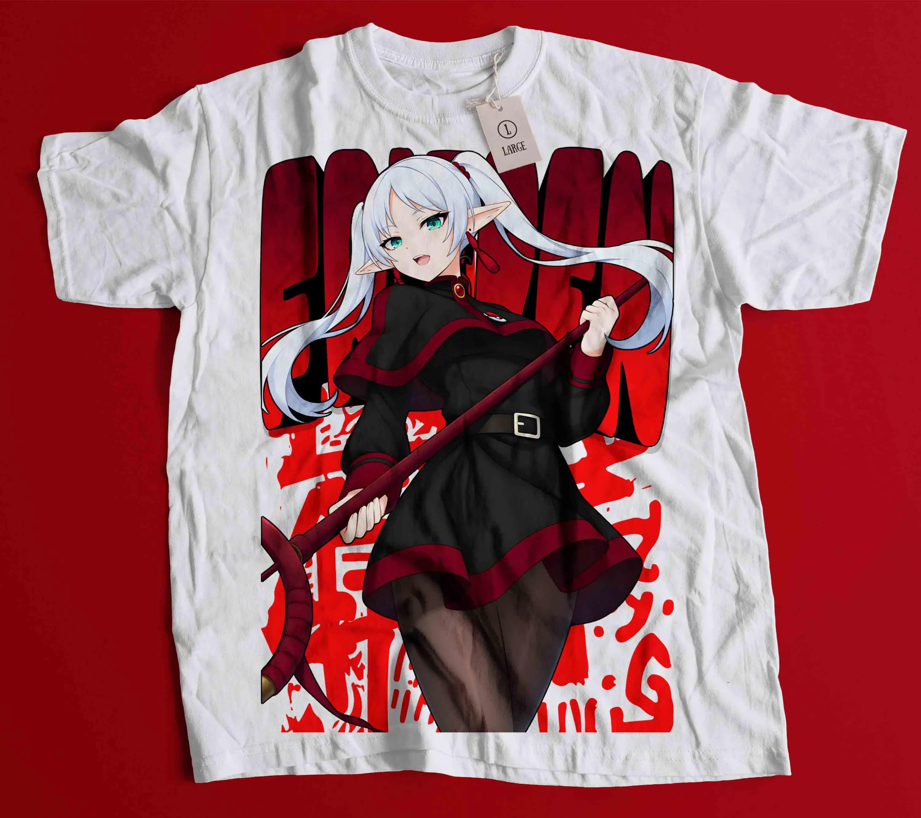 Oversized Frieren Fern Graphic T Shirt Cute Elf Girl Anime Print Black Short Sleeve Tee Unisex Japanese Manga Casual Streetwear