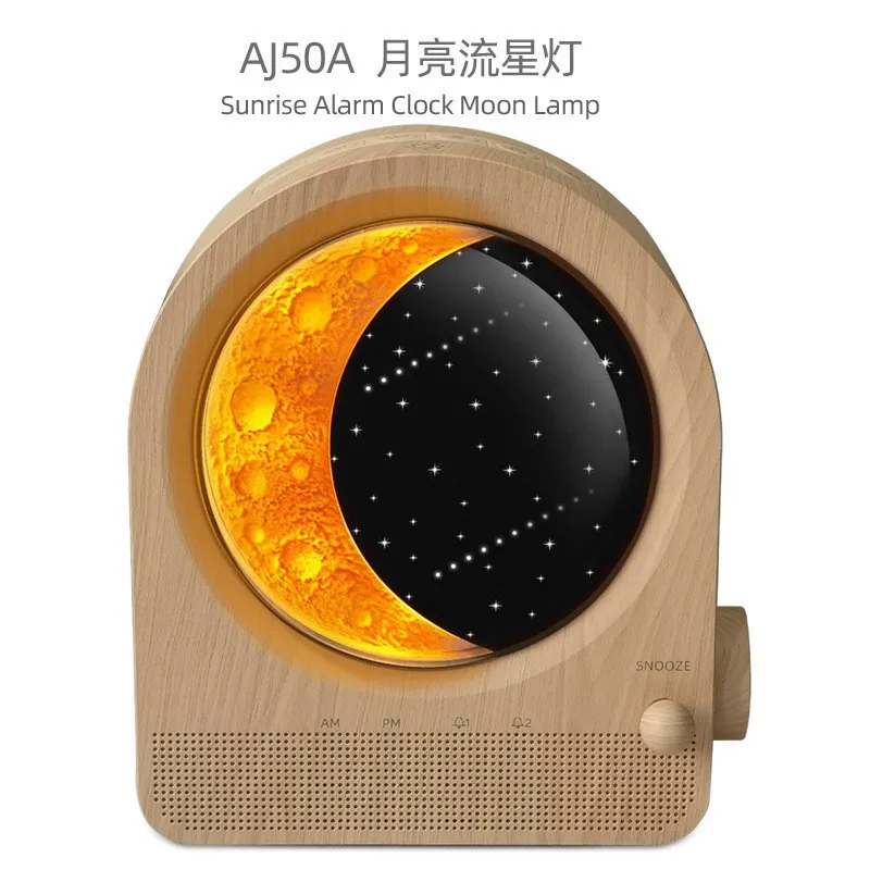Luxury-Style Bedroom Night Light, White Noise Sleep Machine, Star and Moon Simulation, Sunrise Wake-Up Alarm Clock
