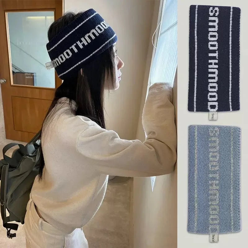 Smoothmood  Simple Retro Wide  Hairband 2 Colors Letter Pattern Unisex Autumn Winter Fashion Headwear