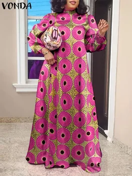 Plus Size 2024 Vonda Zomer Feestjurk 2024 Vrouwen Vintage Print Zonnejurk Bohemian Maxi Lange Jurk Casual Losse Gewaad Vestidos