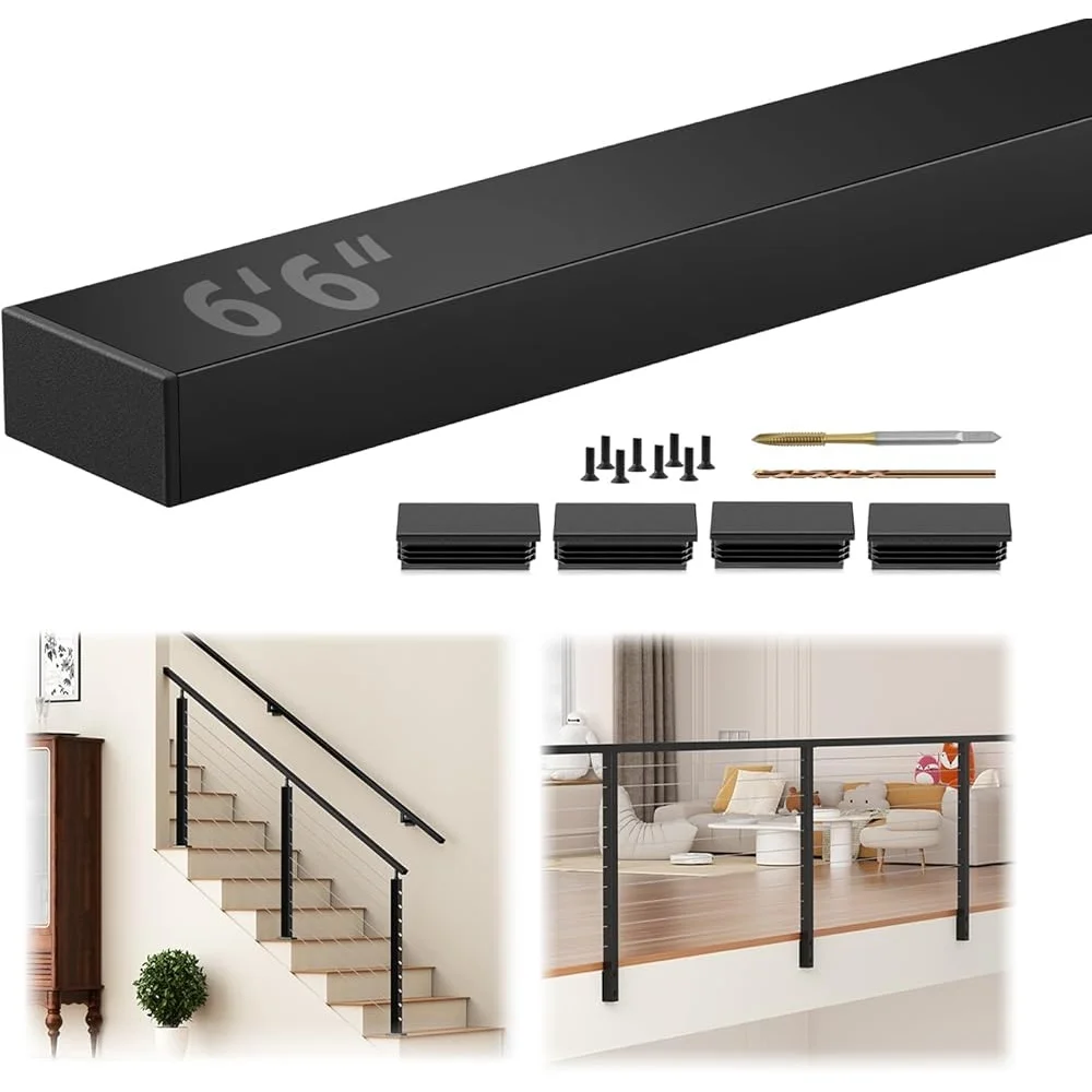 Stainless Steel T304 Cuttable Rectangular Handrail Indoor Outdoor Deck Stair Railing Matte Black Rust Resistant Easy Install