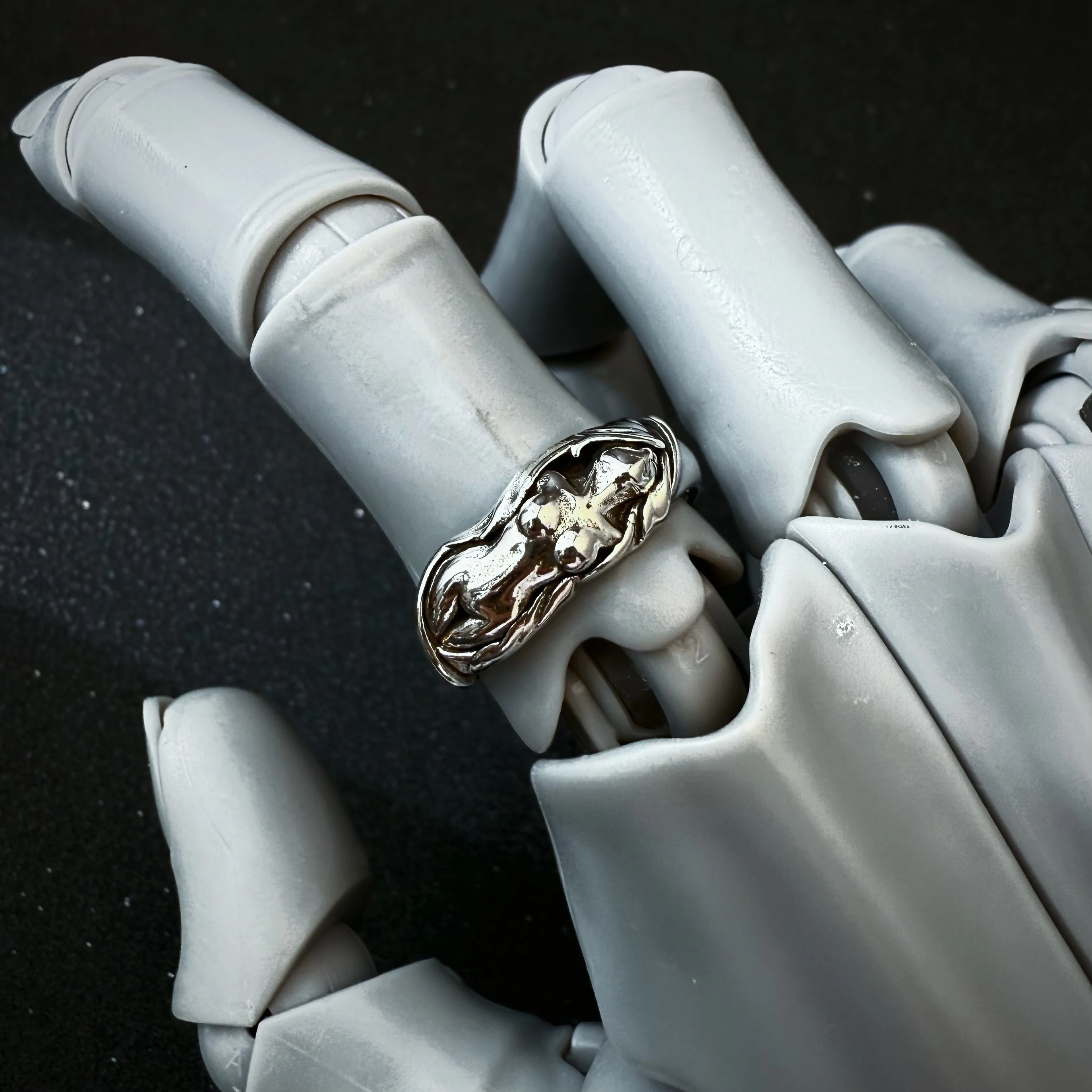 Retro „The Nude Body“ Verstellbarer Offener Ring für Männer, Punk Gothic Edgy, Versilbertes Messing, Vintage-Schmuck, Kreatives Geschenk – Detail 6