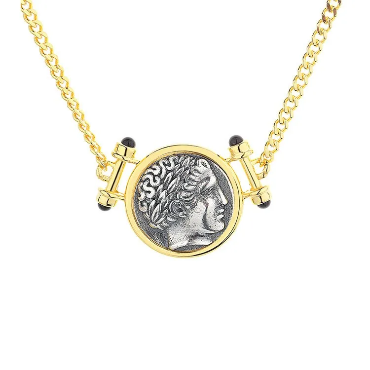 

N15 ZFSILVER S925 Sterling Silver Fashion Relief Figure Retro Gold Ancient Coins Necklaces For Women Party Wedding Chram Jewelry