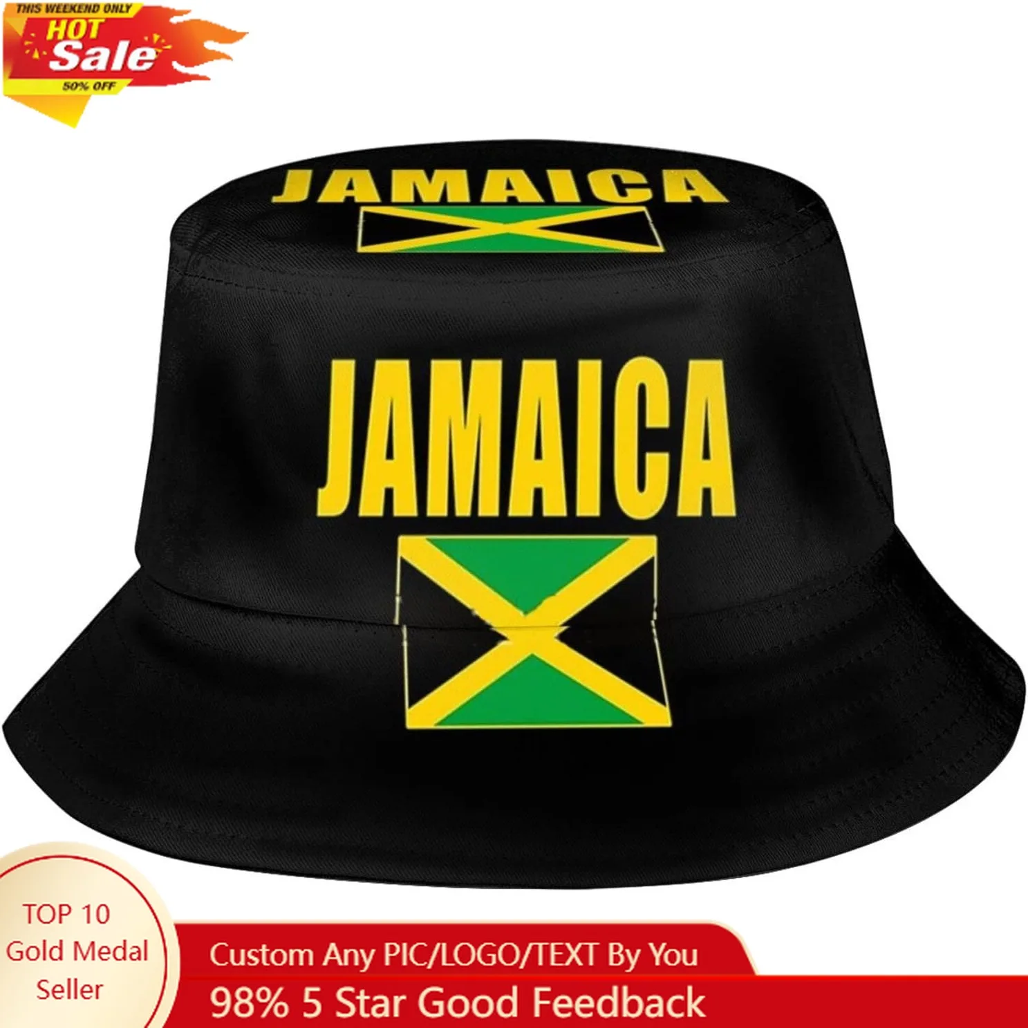 

Cute Jamaica Flag Bucket Hat Packable Wide Brim Hats UV Protection Sun Hat Outdoor Jamaican Hats for Men Women