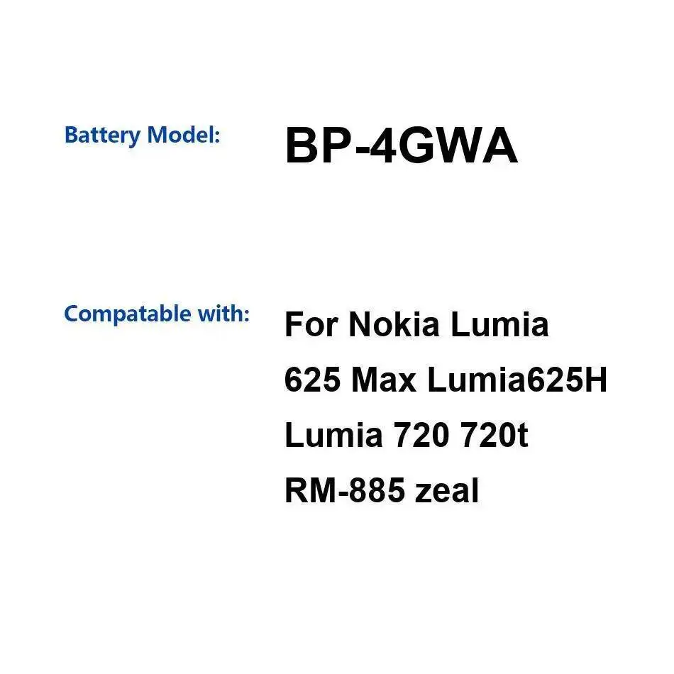 

2000 мАч долговечный аккумулятор для мобильного телефона BP-4GWA для Nokia Lumia 625 Max Lumia625h 720 720T RM-885 Zeal