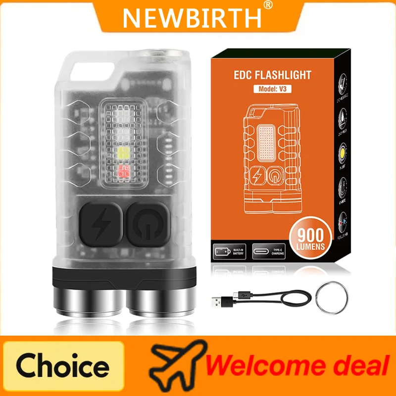 V3 EDC Keychain Flashlight Type-C Rechargeable Work Light with Magnet UV Outdoor Waterproof Luminous Pocket Flash Light