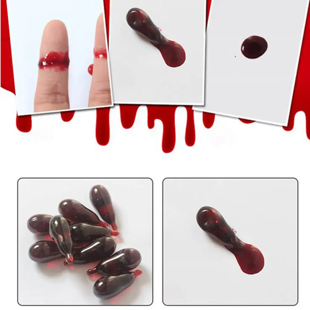 

10 Pcs Artificial Blood Pill Fake Capsules Horror Party Supplies Realistic Scary Prank Toys Halloween Costume Accessories Liquid