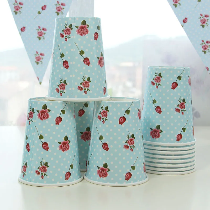 12Pcs Lot Rose Flower Paper Cups for Floral Party Supplies, Wedding Shower Birthday Party Favor