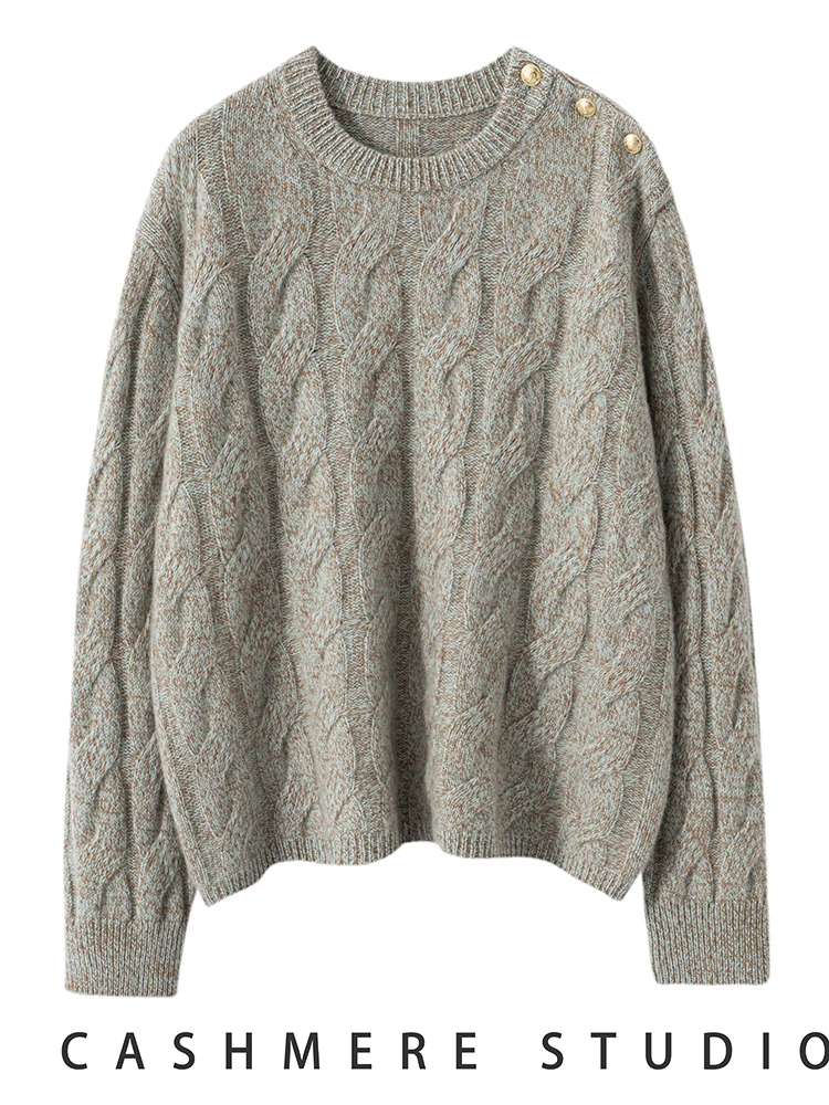 

100% Cashmere Knitwear Top Women O-neck Casual Pullover Sweater Autumn Winter Soft Warm Loose Jumpers Korean Popular Clothing