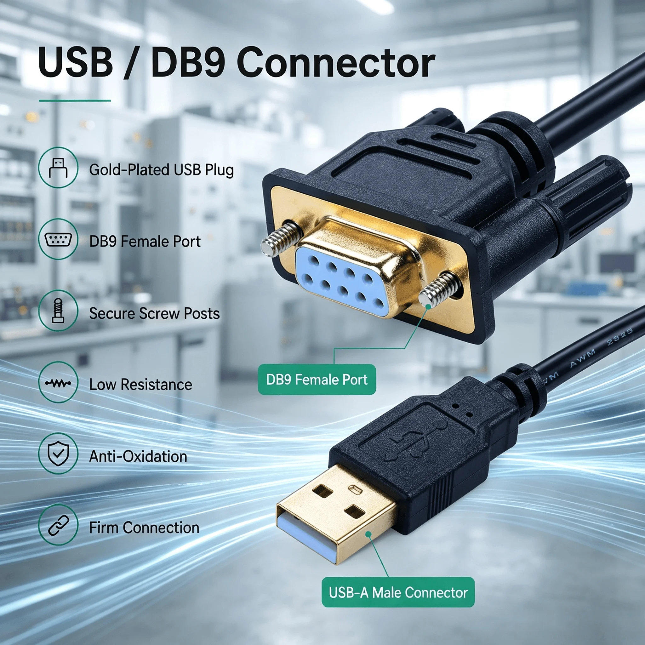 USB-1747-CP3 USB to DB9 PLC Programming Cable for AB SLC 5/03 5/04 5/05, 10V Industrial Communication Download Cable, 3M