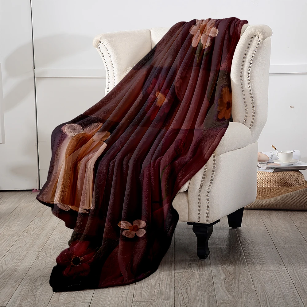 Purple Floral Checker Oil Soft Flannel Blanket Warm Cozy Throw Blanket for Bedroom Living Room Fuzzy Plush Bedspread Gift