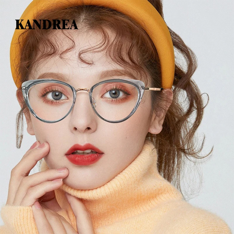 

KANDREA Anti-Blue Light Metal Cat Eye Myopia Optical Eyeglasses Cat Eye Optical Myopia Trendy Metal Glasses Frame 87007
