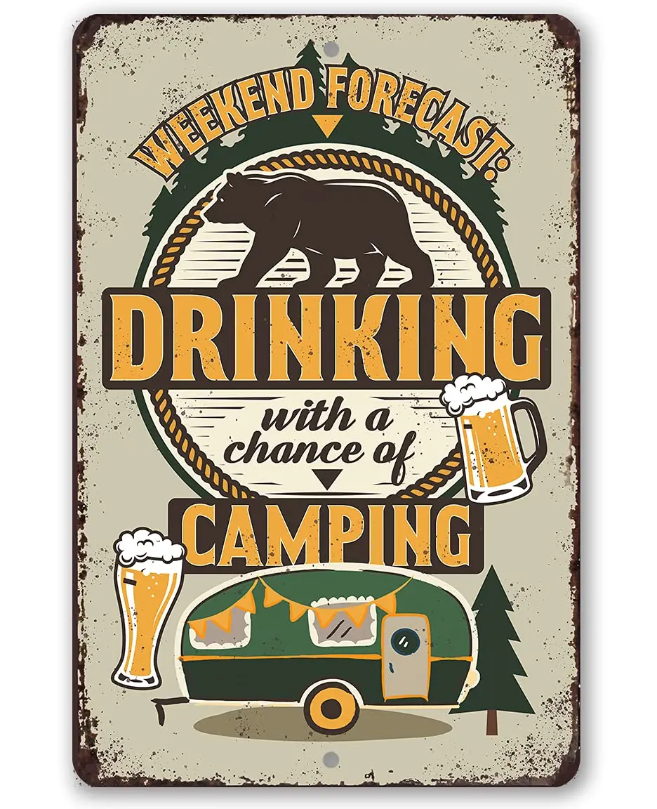 Weekend Forecast - Vintage Camping Accessories, RV Outdoor Bar Decor and Campsite Display, Great Gift for Beer Bear Lovers, 
