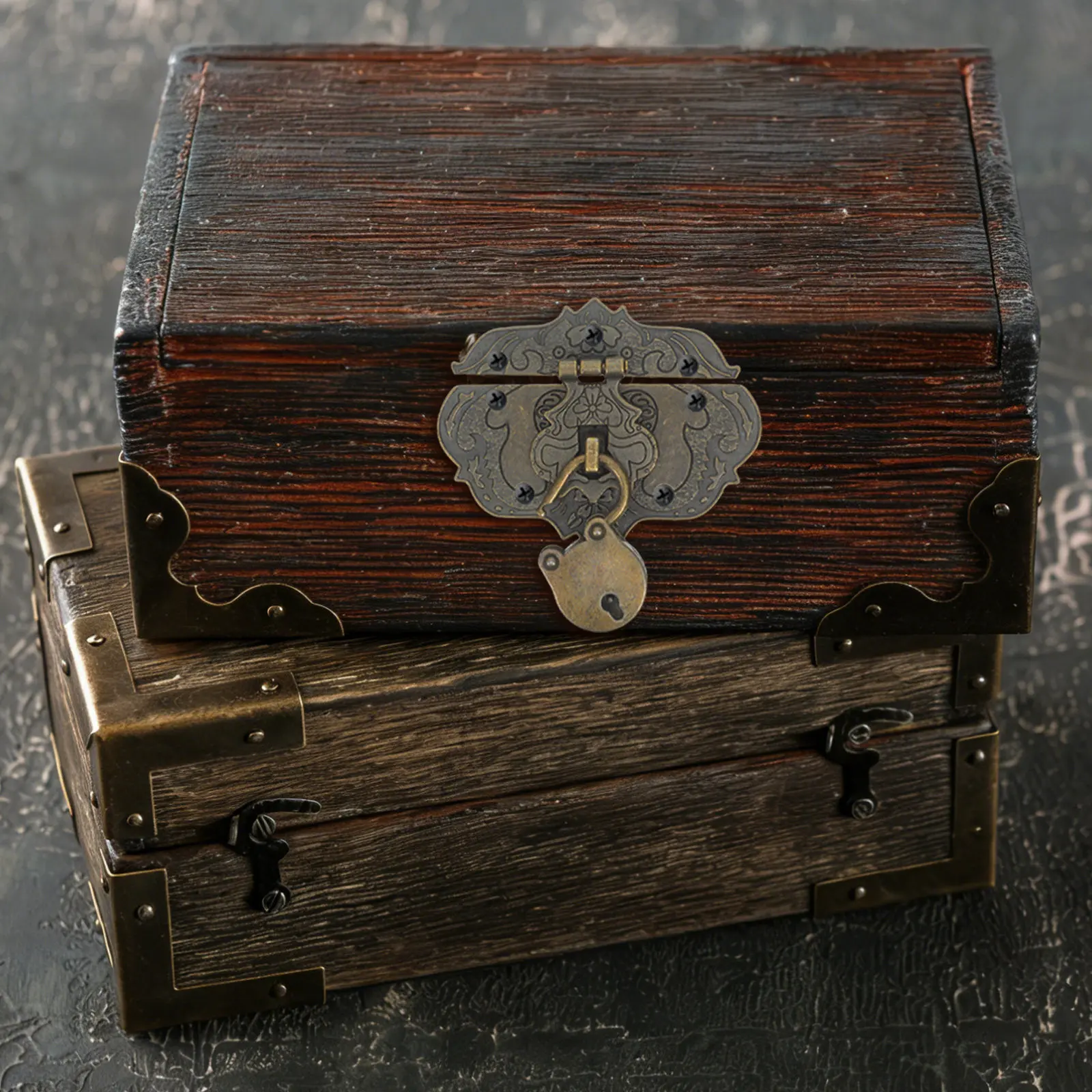 1Set Wood Box Hinge Set Bronze Decorative Mini Jewelry Box Hinges Latch Kit for DIY Keepsake Chest Restoration Small