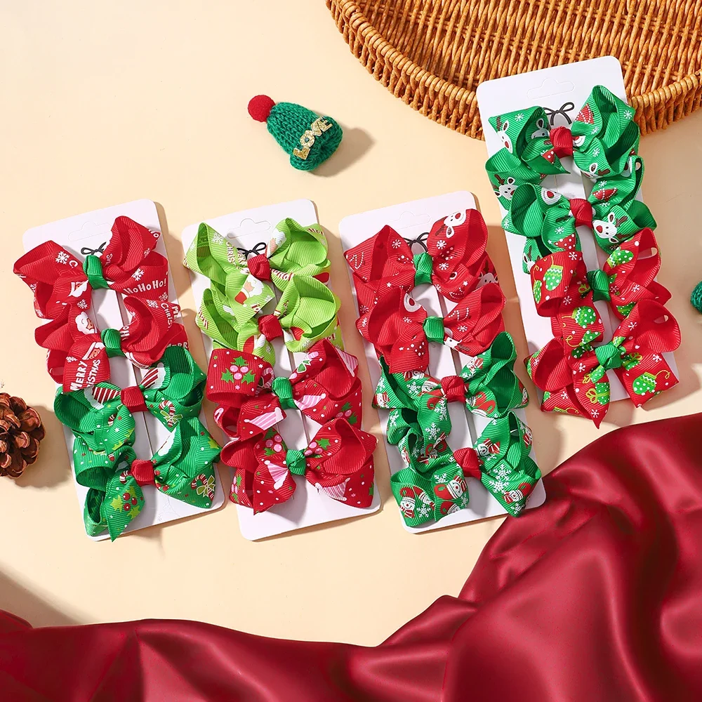 4Pcs/Lot Baby Girls Christmas Halloween Kids Bows Hair Clips for Children Handmade New Year Decoration Hair Accessories Gifts