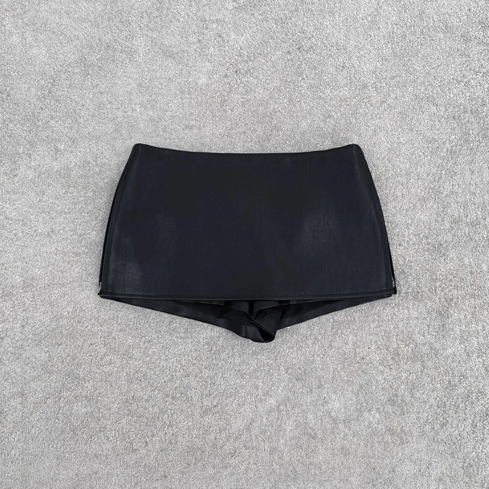 100% Polyurethane Women's Skirt-Pants Y2K Side Zipper Elegant Commuter Mini Leather Skirt Fall 2025 New Arrival