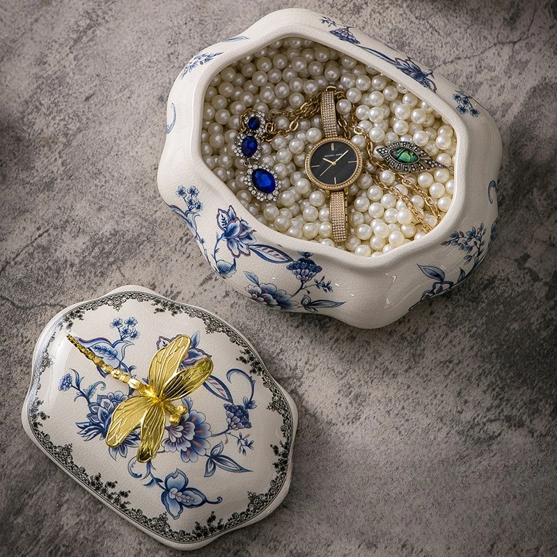 

American Retro Ceramic Jewelry Box Storage Tank, Home Creative Ceramic Handicraft Ornament