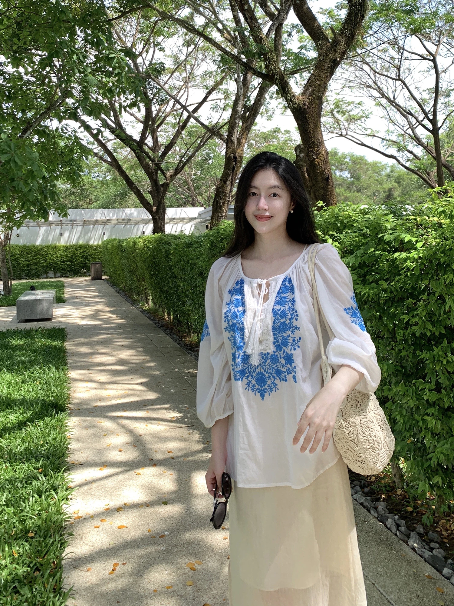 

Ethnic Sle Women's Long Sve irt Heavy Embroidery Lightweight Chinese Sle Top Loose Fit French Sle Summer irt