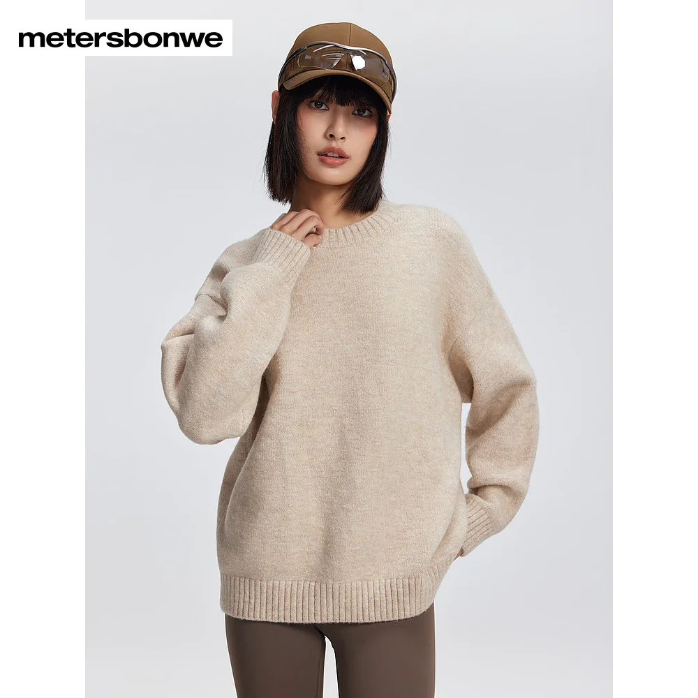 Metersbonwe-suéter suave de manga larga con cuello redondo para mujer, jersey holgado con cuello liso, ropa básica cálida para ir al trabajo para invierno