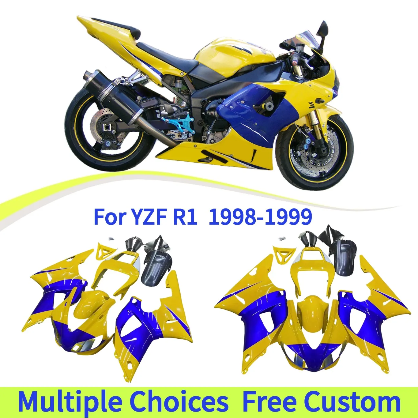 Para Yamaha 1998 1999 YZFR1 YZF1000 YZF R1 YZF 1000 YZF-R1 R1 98 99 carenados |   color amarillo azul |   Gráfico CAMEL