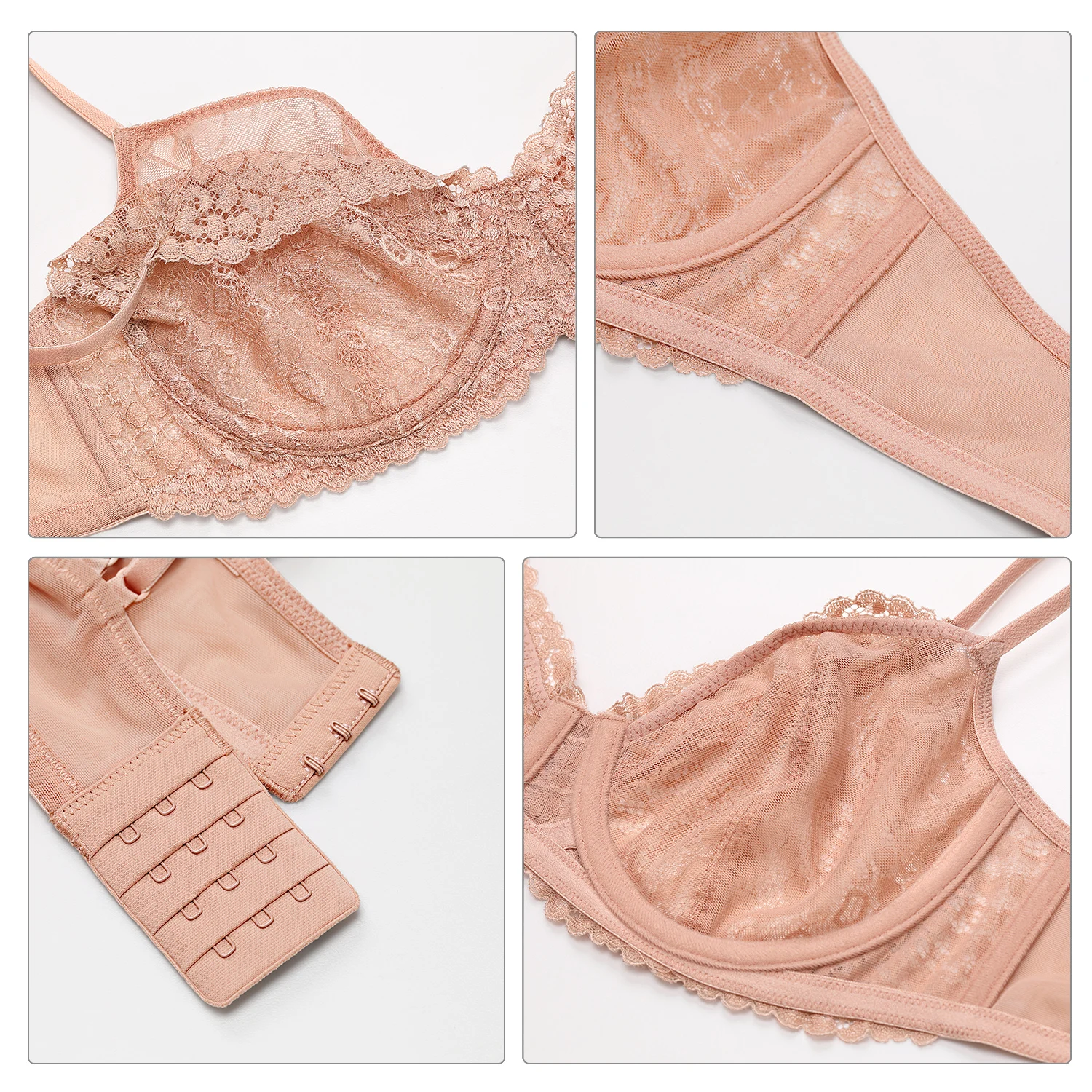 DOBREVA Reggiseno in pizzo da donna Reggiseni sexy con ferretto a copertura totale sfoderato Taglie forti Vedi attraverso il massimo comfort