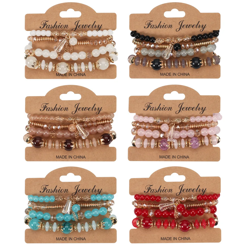 4 Stück böhmische stapelbare Perlen Armbänder Set für Frauen mehr schicht ige Glasperlen Stretch kette Charm Armband Männer Modeschmuck