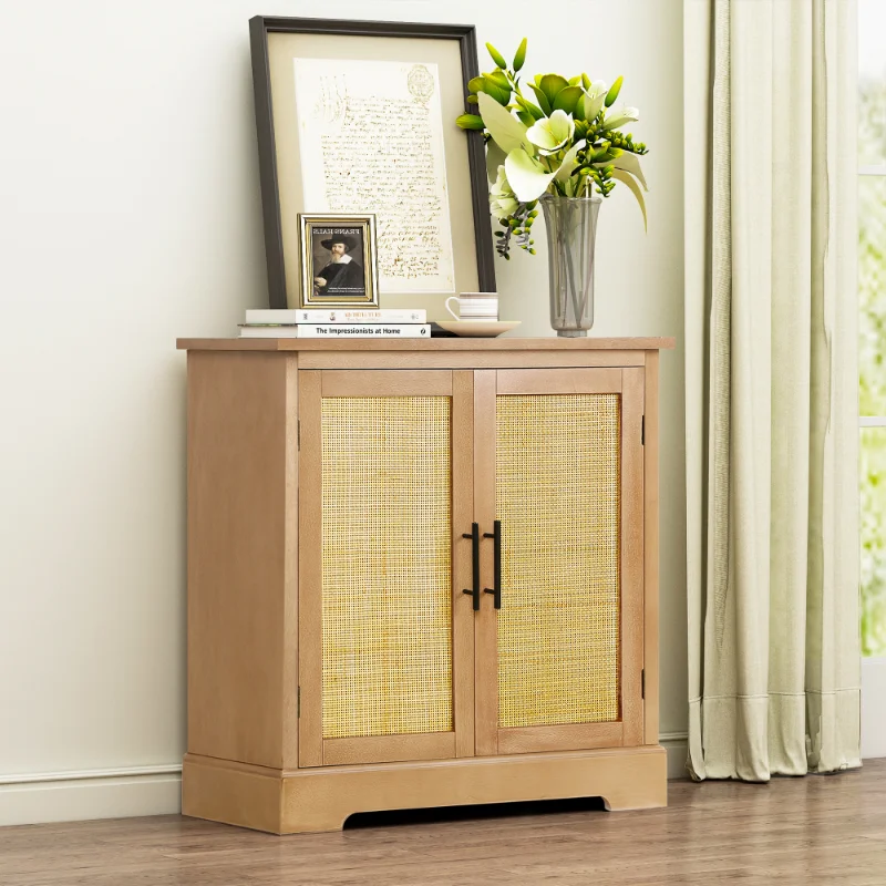 

Rattan Door High End Long Wooden Cabinets Storage Cabinets Bedroom Wardrobe Accent Furniture