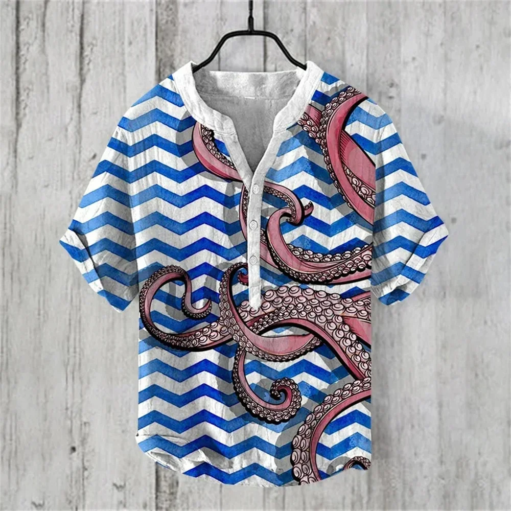 Summer men's retro shirt new style 3D shirt digital printing samurai sword pattern V-neck shirt daily casual men's tops S-5XL