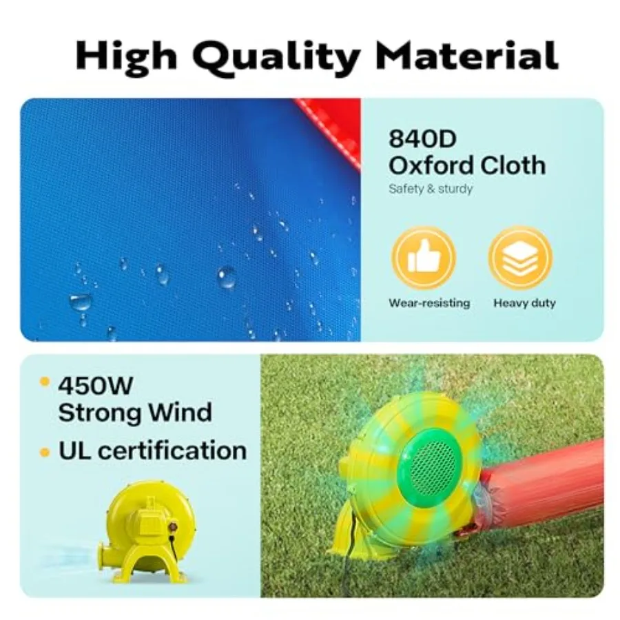 6 in 1 Bounce House for Outdoor Inflatable Bouncer 15x14 FT with Slide Basketball Climbing Sprinkler Water Pool Water