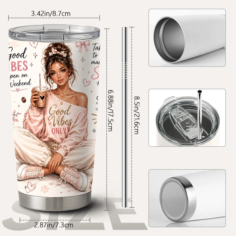 Boss Lady Vacuum Flasks 20oz Long Lasting Hot Cold Drinks Container Leakproof Stainless Steel Cup&Straw&Travel Gift