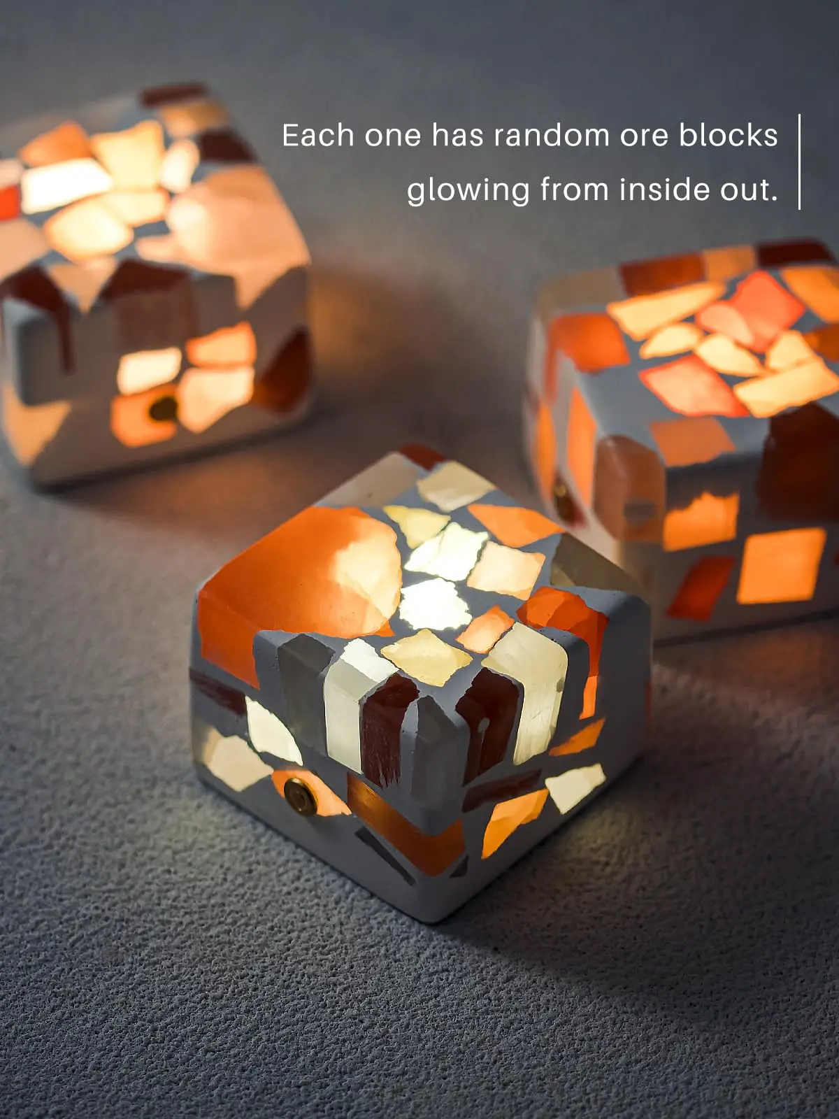 Handcrafted Night Light - Broken Light·Sugar,Random Stone Pattern,USB Rechargeable LED Lamp with 3-Color Temperature, Touch