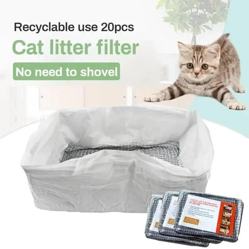 

10pcs Reusable Cat Feces Filter Hands Free Pet Cat Excrement Liners Elastic Cat Sand Bag Filter Pet Hygienic Litter Box Liners