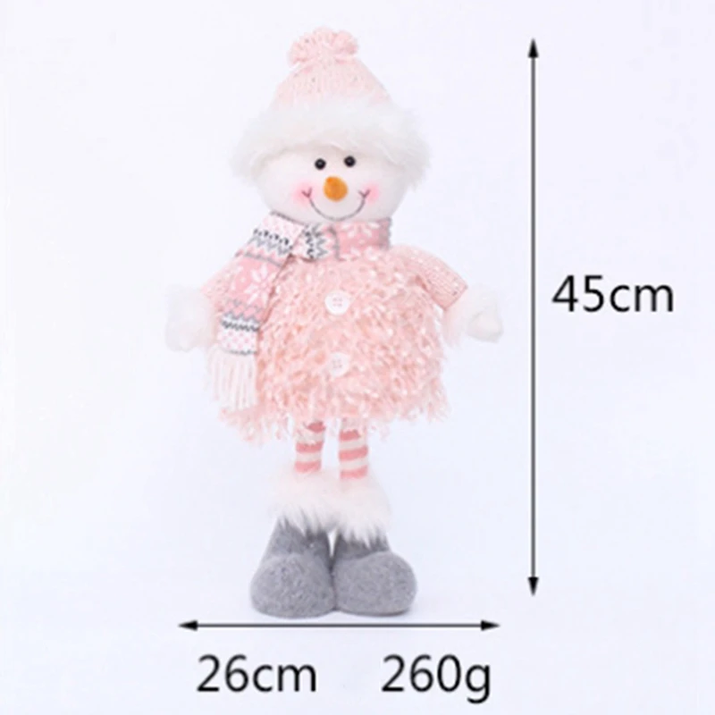 Christmas Pink Stretchable Santa Claus Snowman Plush Dolls Toy Baubles Xmas Decoration Ornament Craft Gift Home Decors