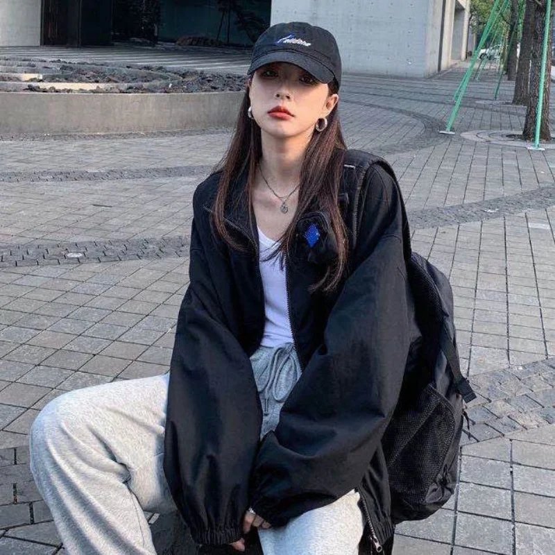 Oversize Jacket Woman 2023 Spring Streetwear Korean Style Coat Harajuku Jacket for Women Zip Up New In Outerwears Windbreaker