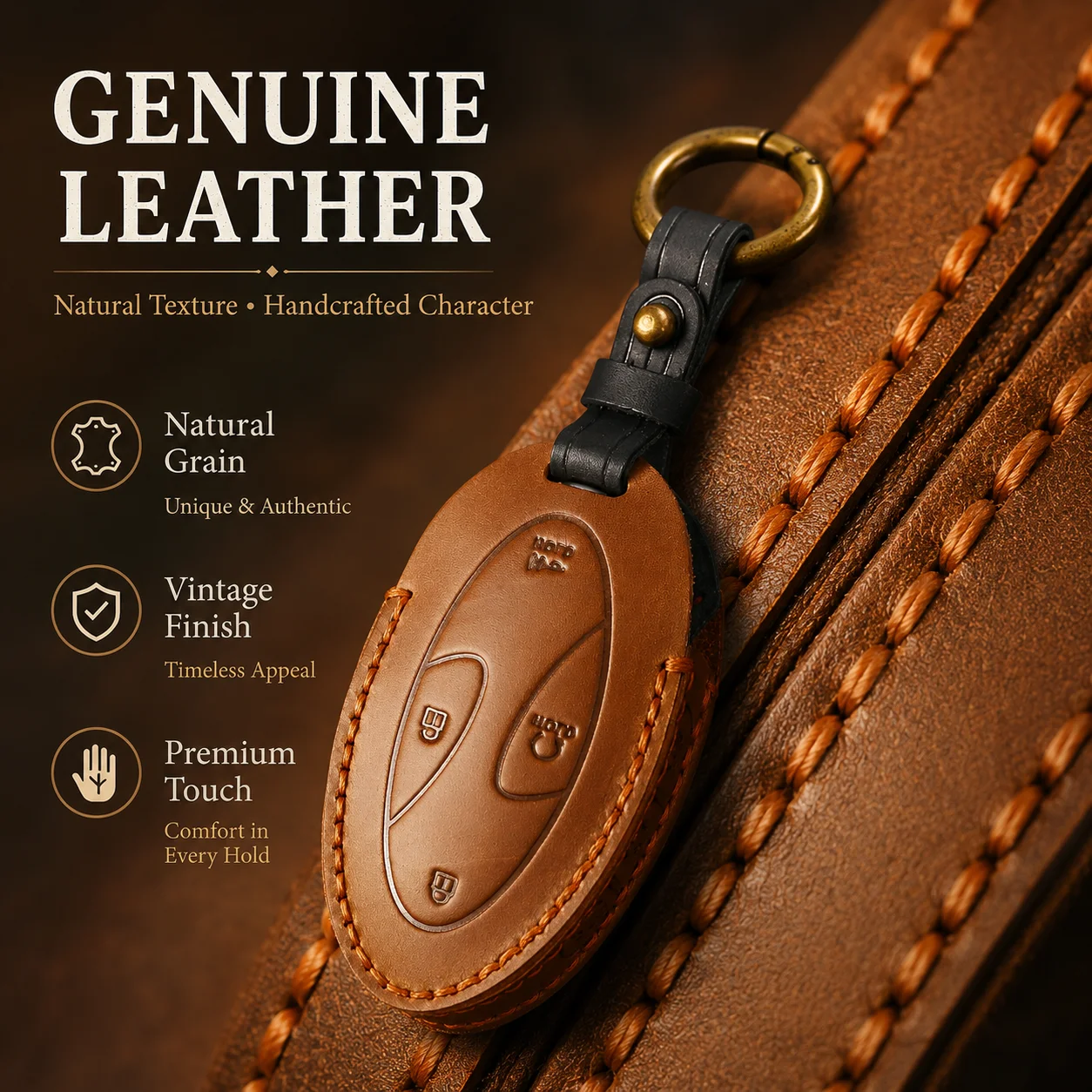 Genuine Leather Key Cover for Hyundai Smart Key 5/7 Buttons Handmade Car Key Fob Case Vintage Protective Holder with Metal Ring view 4