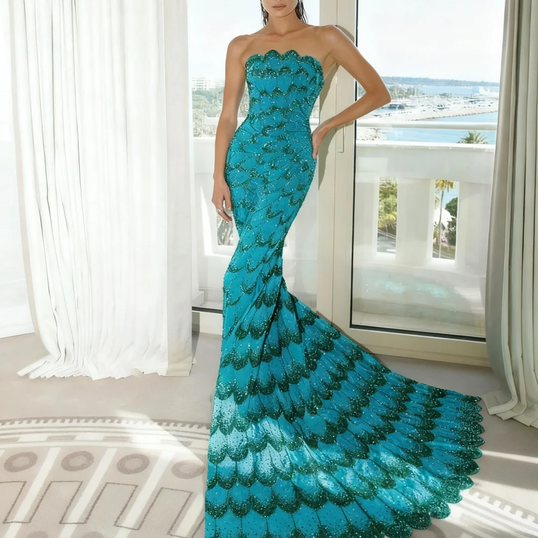 

Customized Elegant Strapless Mermaid Evening Dress formal evening dresses birthday party prom gowns for women