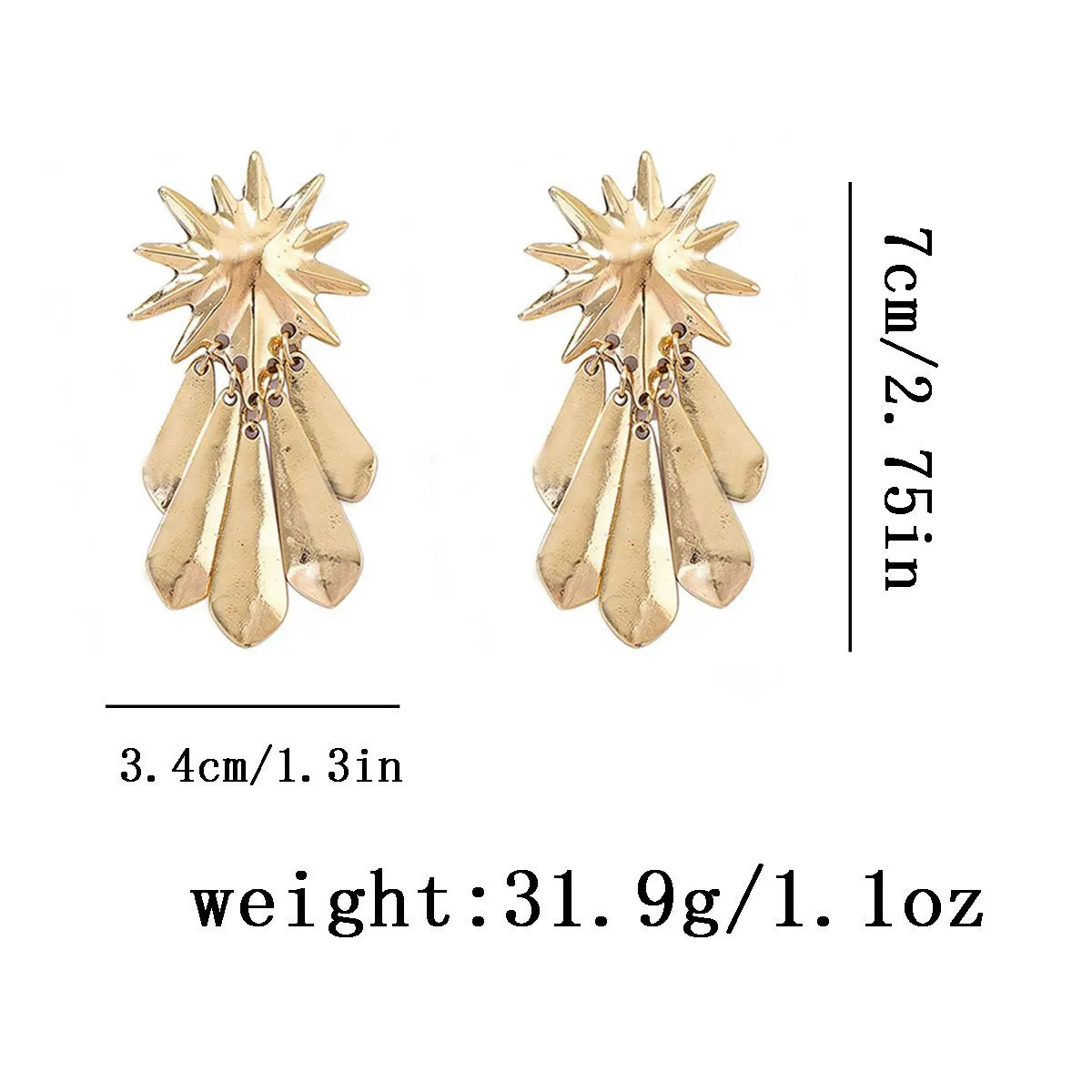 Vintage goldene sternförmige Ohrhänger für Damen, Boho-Quasten-Metall-Ohrringe, Retro-Statement-Schmuck für Party und Hochzeit – Detail 1
