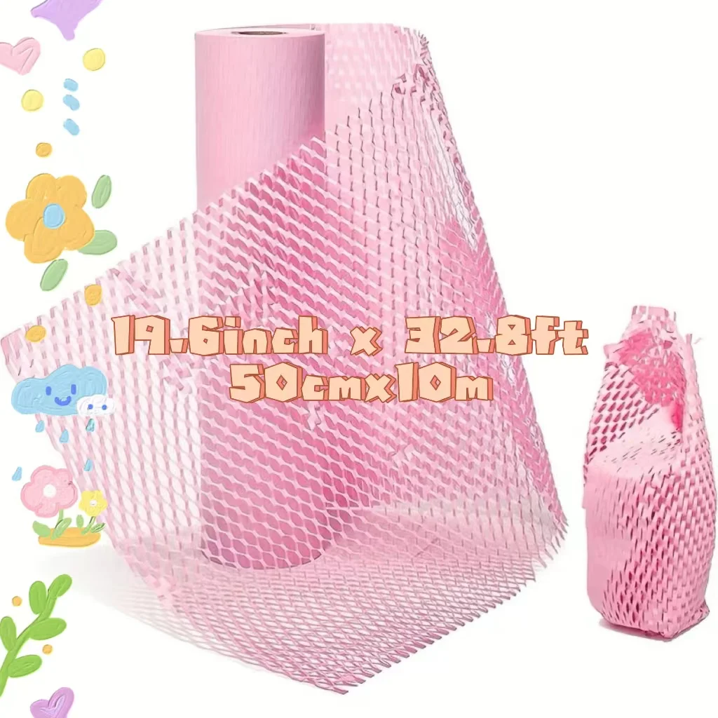 

19.6inch x 32.8ft Pink Honeycomb Packing Paper Eco Friendly Recyclable Cushion Material Moving Shipping Supplies Kraft Paper