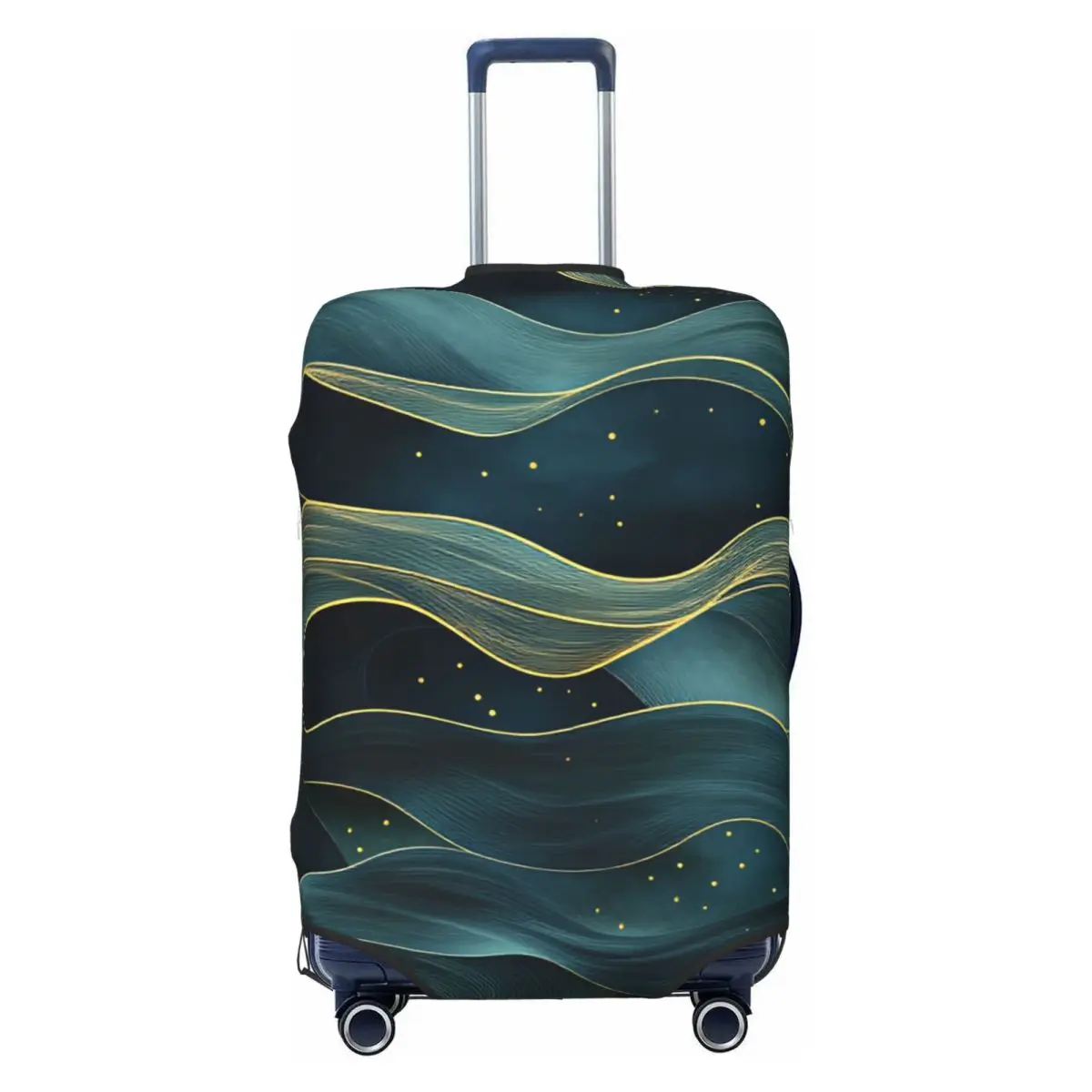 Custom Nautical Teal & Gold Wave Seamless Pattern Luggage Cover Protector Fashion Travel Suitcase Covers for 18-32 Inch