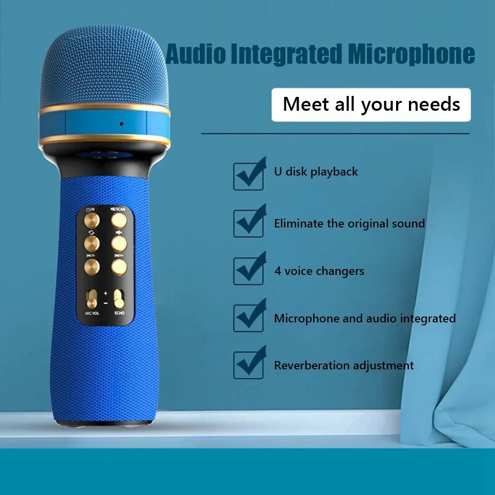 Karaoke Bluetooth-Compatible Microphone Handheld Wireless Music Singing Mic+FM+Voice Changing Audio Speaker Player Accessory New