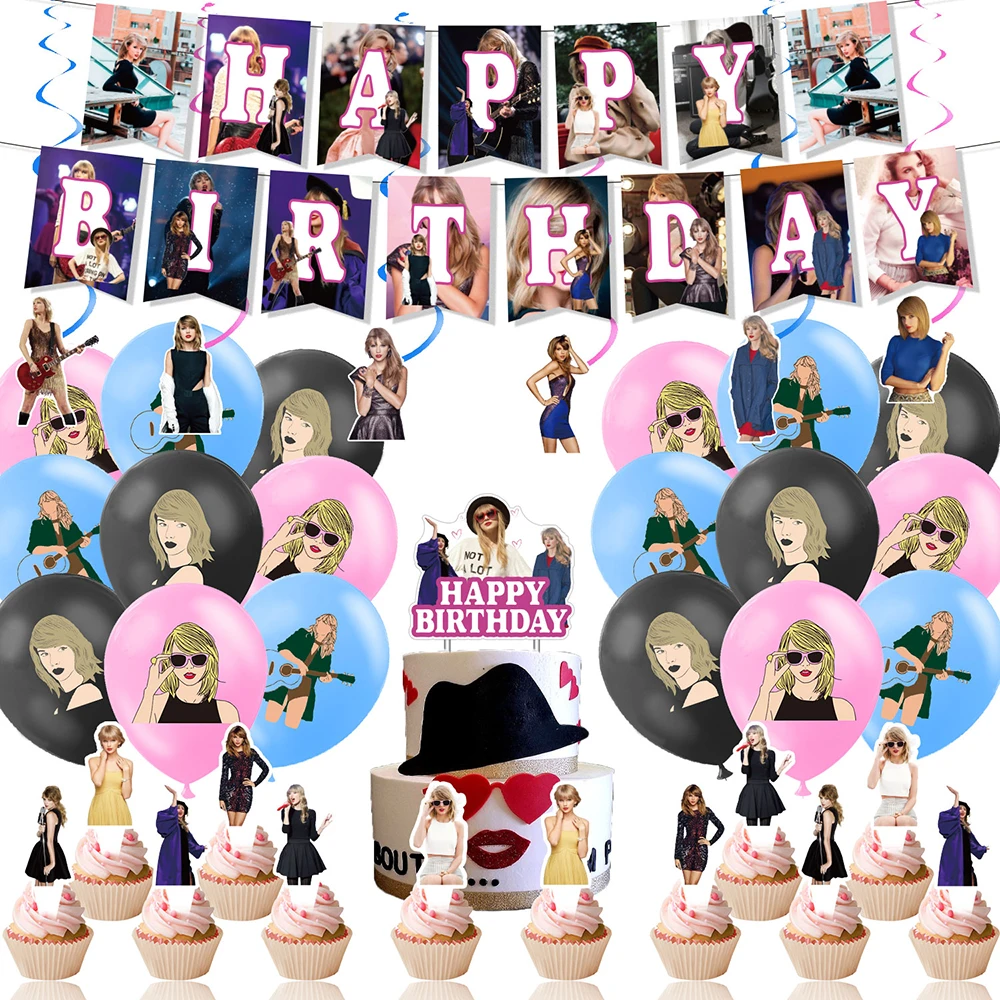 

Taylor-Swift Birthday Party Decoration Balloon Banner Cake Topper Birthday Photoshop Backdrop Singer Party Supplies Baby Shower