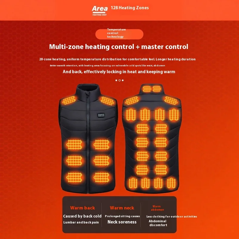 

2025 Winter New Heating Vest Smart Four Control 28 Zones Electric Heating Men'S Women'S Same Style Warm Motorcycle Rider Vest