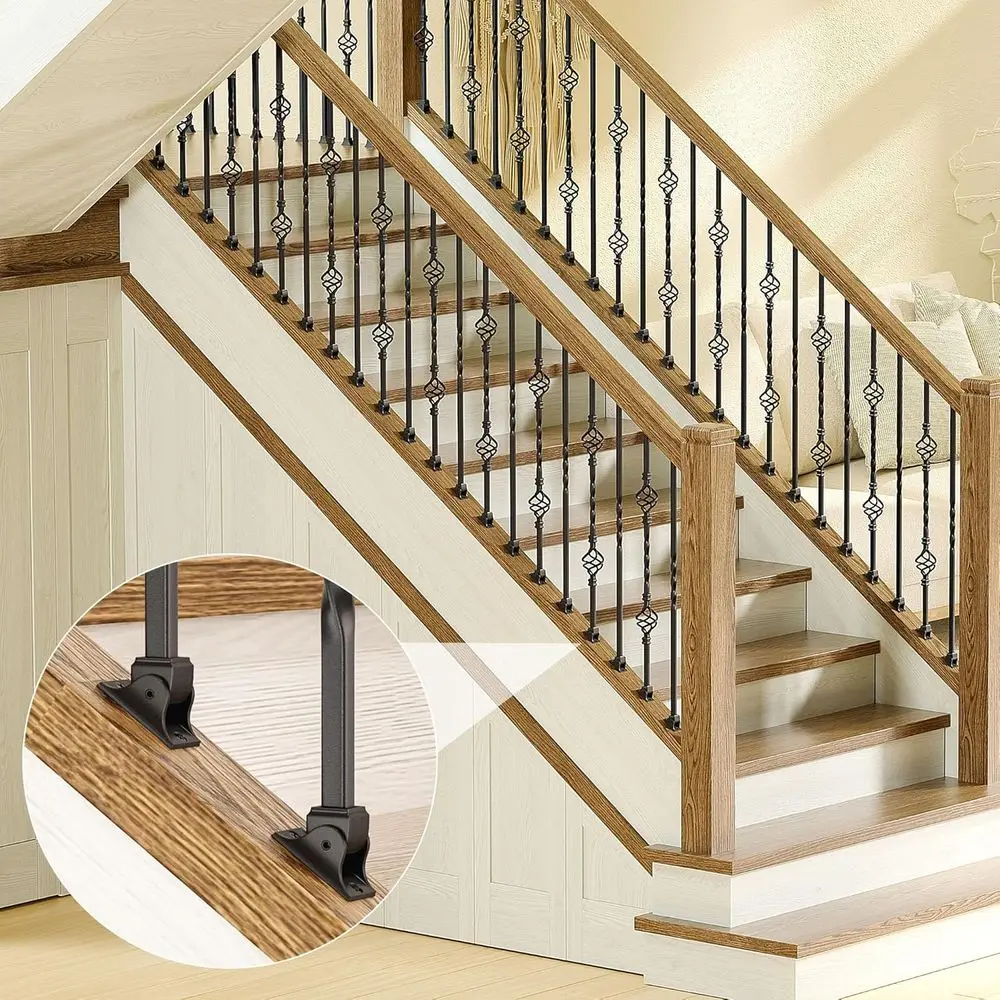 حذاء بحزام دوار أسود من الساتان لدرابزين سلالم حديدية مربعة 1/2، 30 عبوة