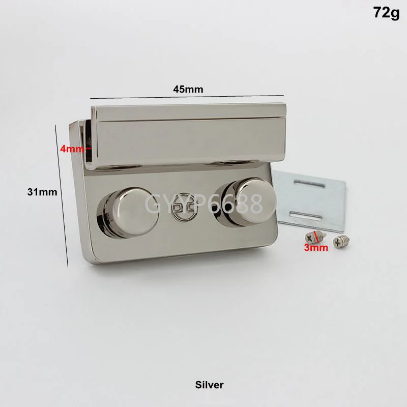 45*31mm Square Shape Metal Polished Push Locks For Lady Handbag Bag Shoulder Reset Clasp Lock Purse Fasteners DIY Accessories