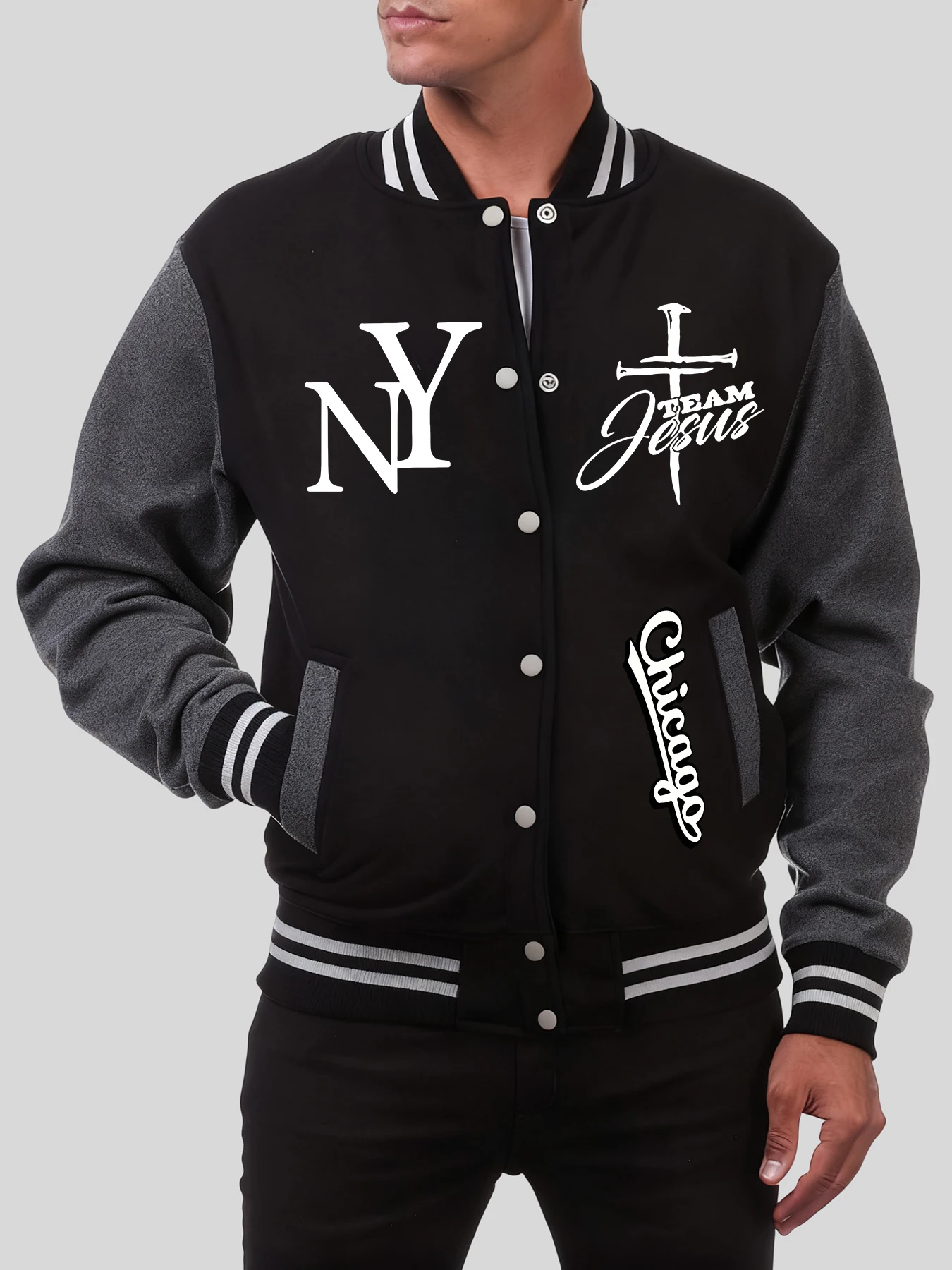 

Мужские куртки с принтом команды Иисуса, Нью-Йорка, винтажная флисовая бейсбольная форма, мужская универсальная одежда большого размера, осенние пальто Y2K