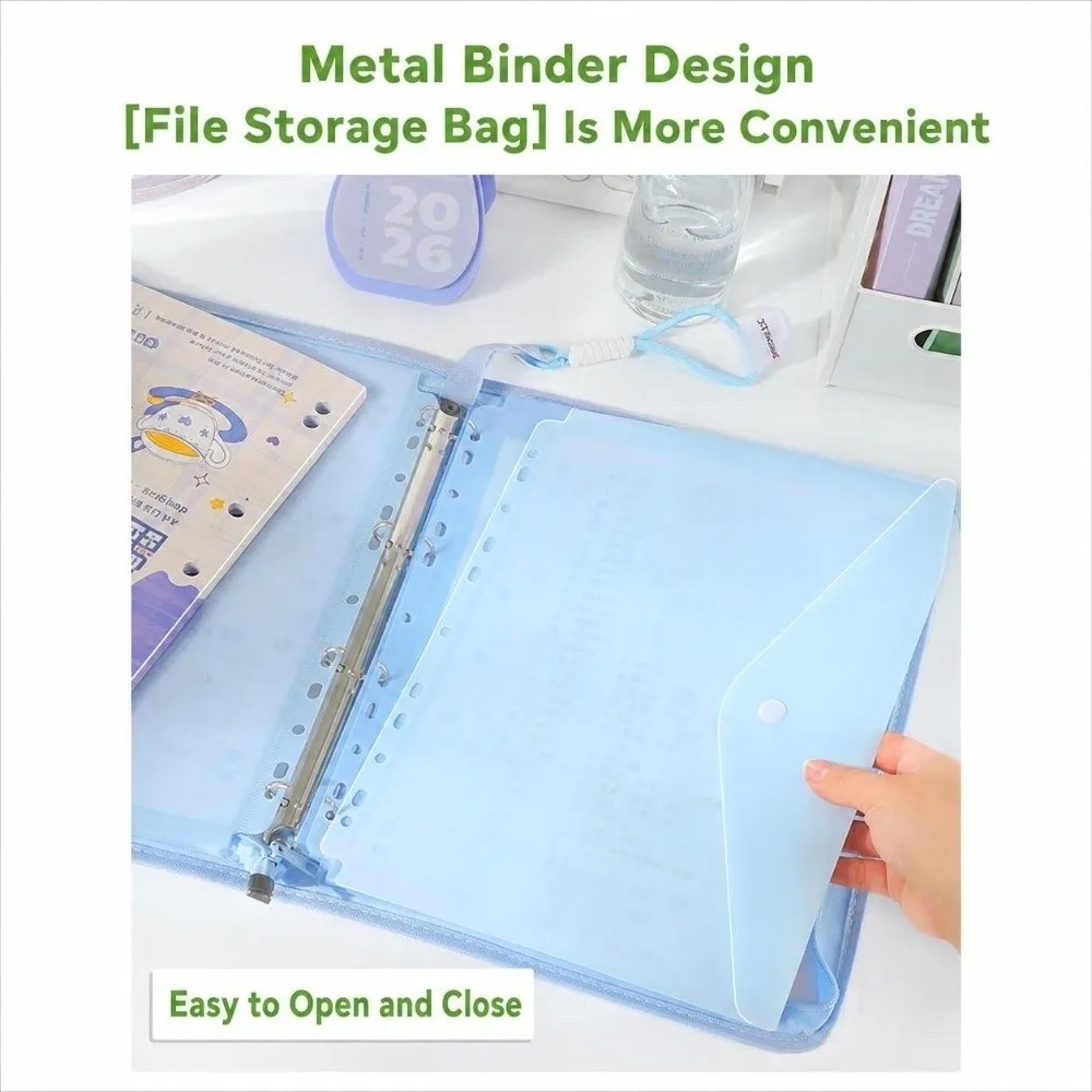 Large-capacity 4-Hole Loose-leaf A4 Binder Folder, with Handle Zipper File Bag Transparent File Folder School Supplies